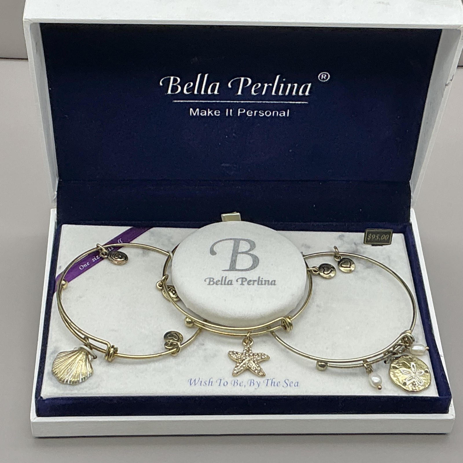 Bella Perlina Bracelet Set Of 3 Gold Tone Sea Life Charm Bangle Womens Jewelry