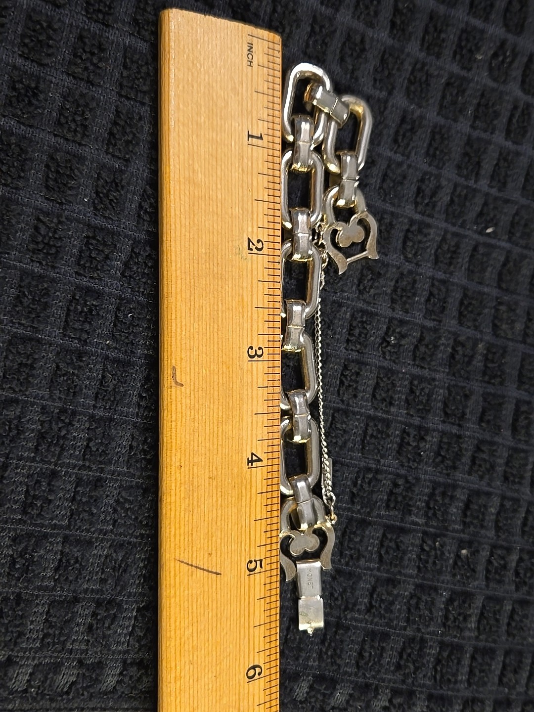Vintage Monet Silver Tone Link Bracelet Fold Over Clasp Safety Chain 7.5″ Chunky
