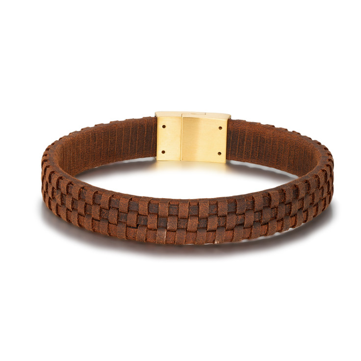 Men’s Genuine Leather Bracelet Braided 21cm with Magnetic Clasp – Black or Brown