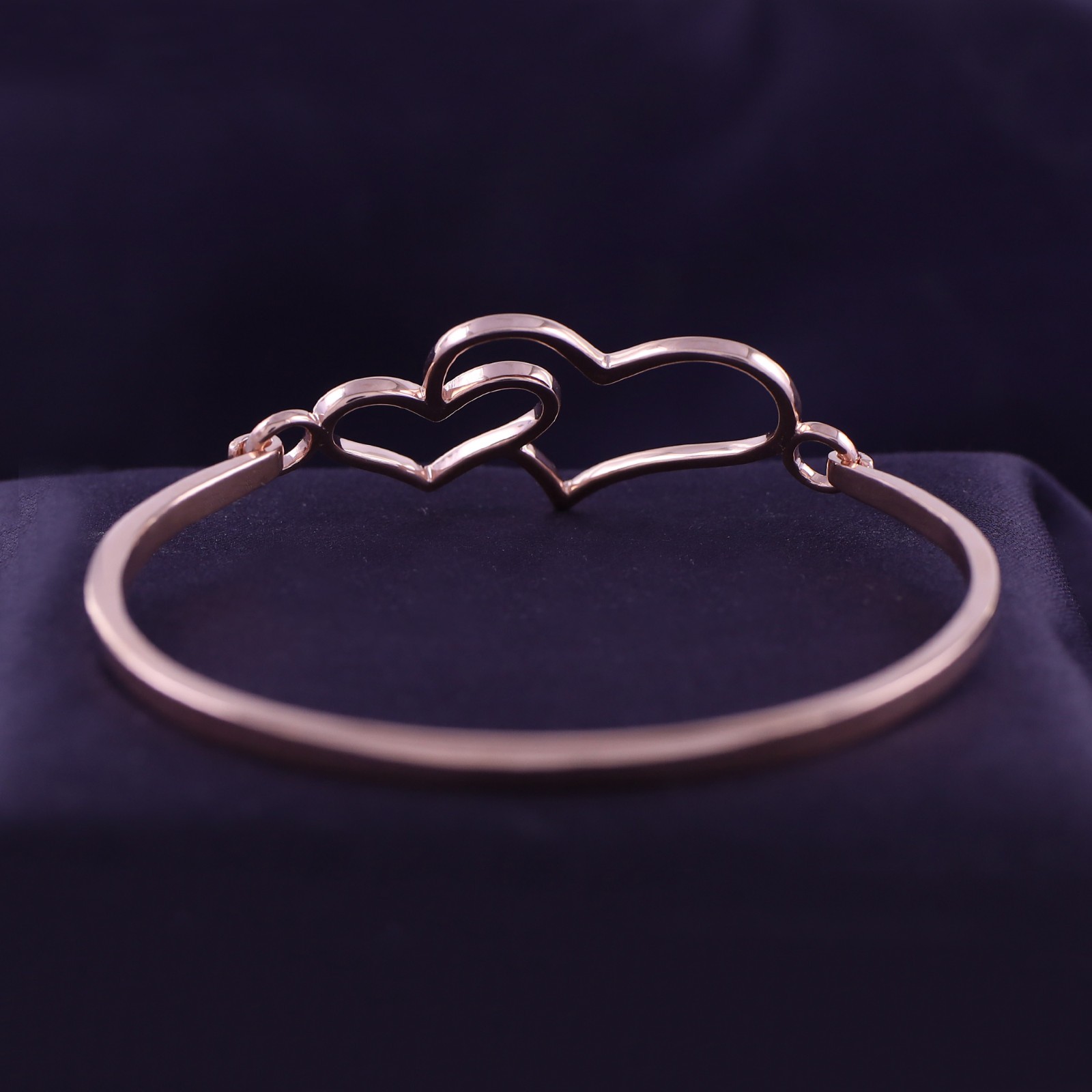 Double Heart One Love 14K Rose Gold Plated Sterling Silver Bangle Bracelet