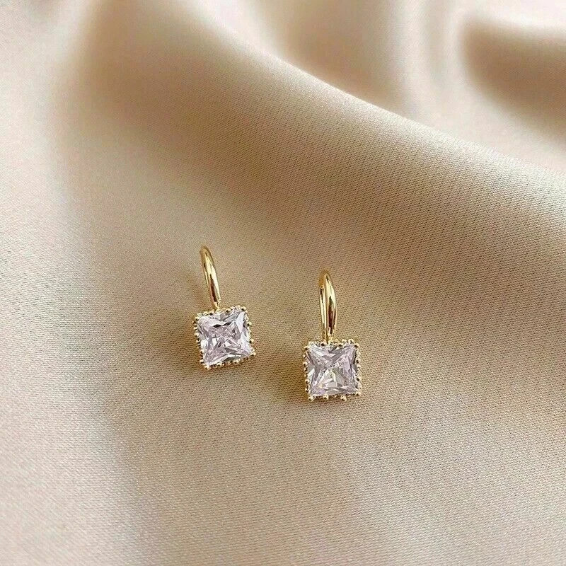 4 CT Princess F/VS1 Lab Grown Diamond Women Drop Dangle Earrings 14K Yellow Gold