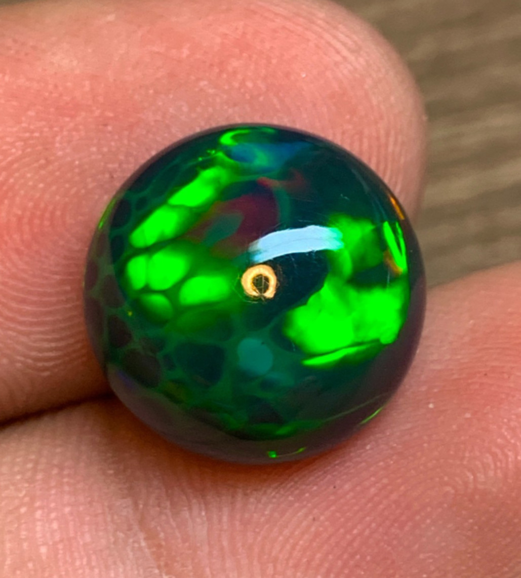 Ethiopian Opal Gemstone 5.15 Carat Round Cabochon Honeycomb Black Welo Loose Gem