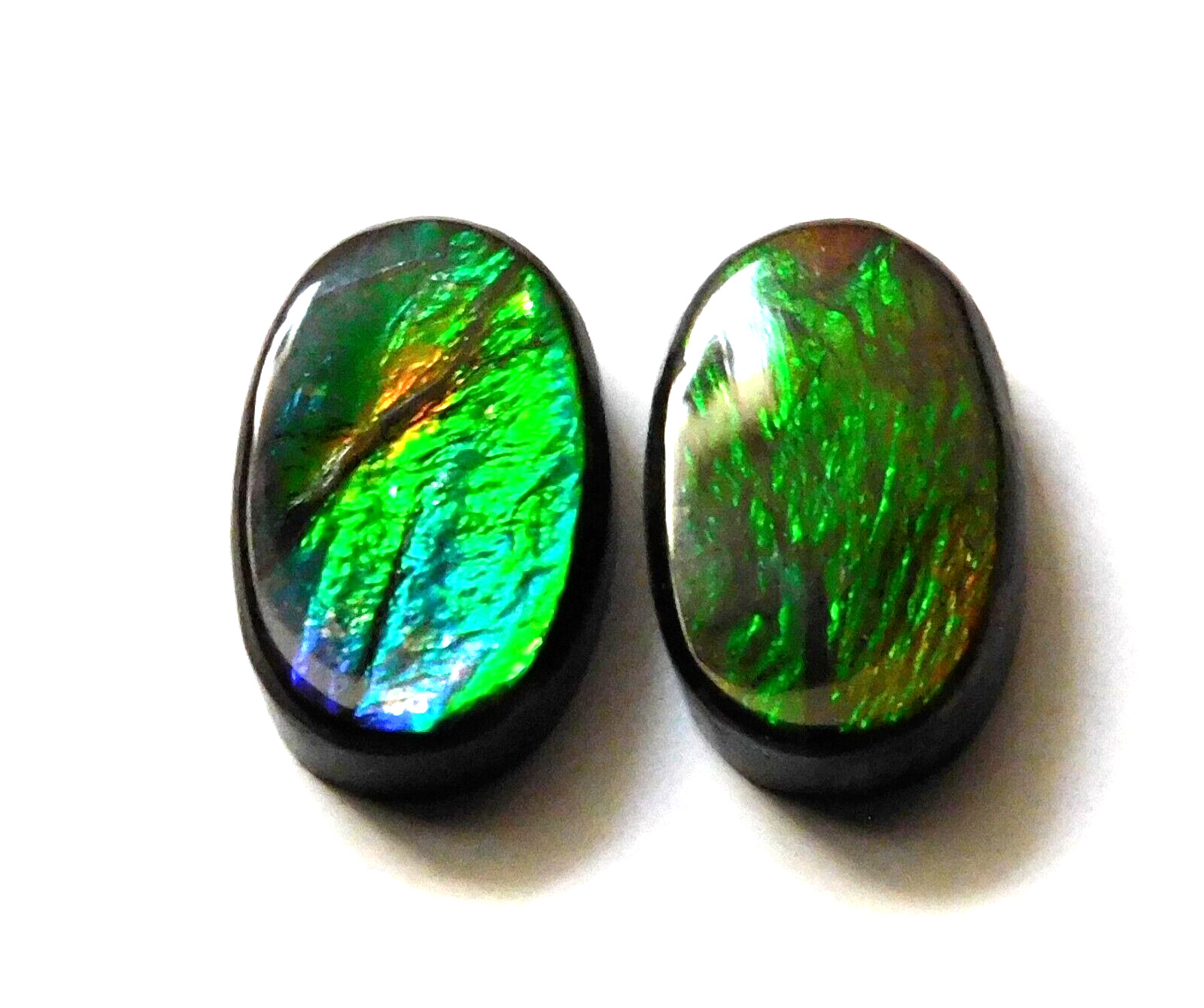 6.45 Cts Natural Ammolite (11.4mmx7.4mm each) Loose Cabochon Match Pair JQ57