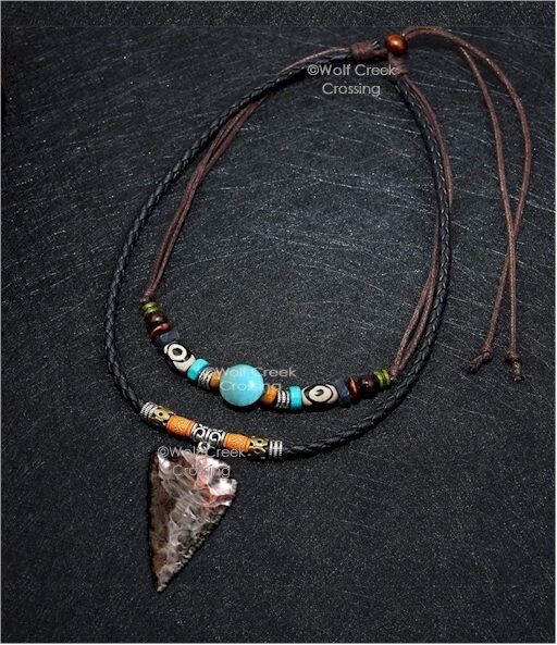 TRIBAL Leather STONE ARROWHEAD Adjustable 32″ Necklace Turquoise HOT! FREE SHIP’