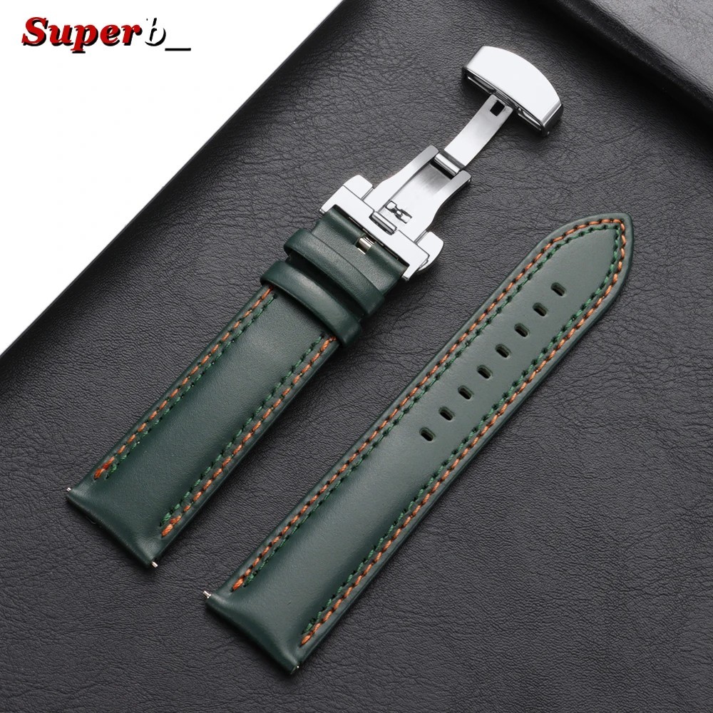 Genuine Calfskin Leather Watch Band 20mm 22mm 24mm Butterfly Buckle Strap