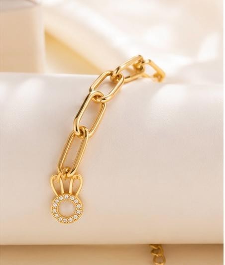 Luxury Gold Color Bunny Pearl Charm Bracelet Women Elegant Crystal Rabbit Link