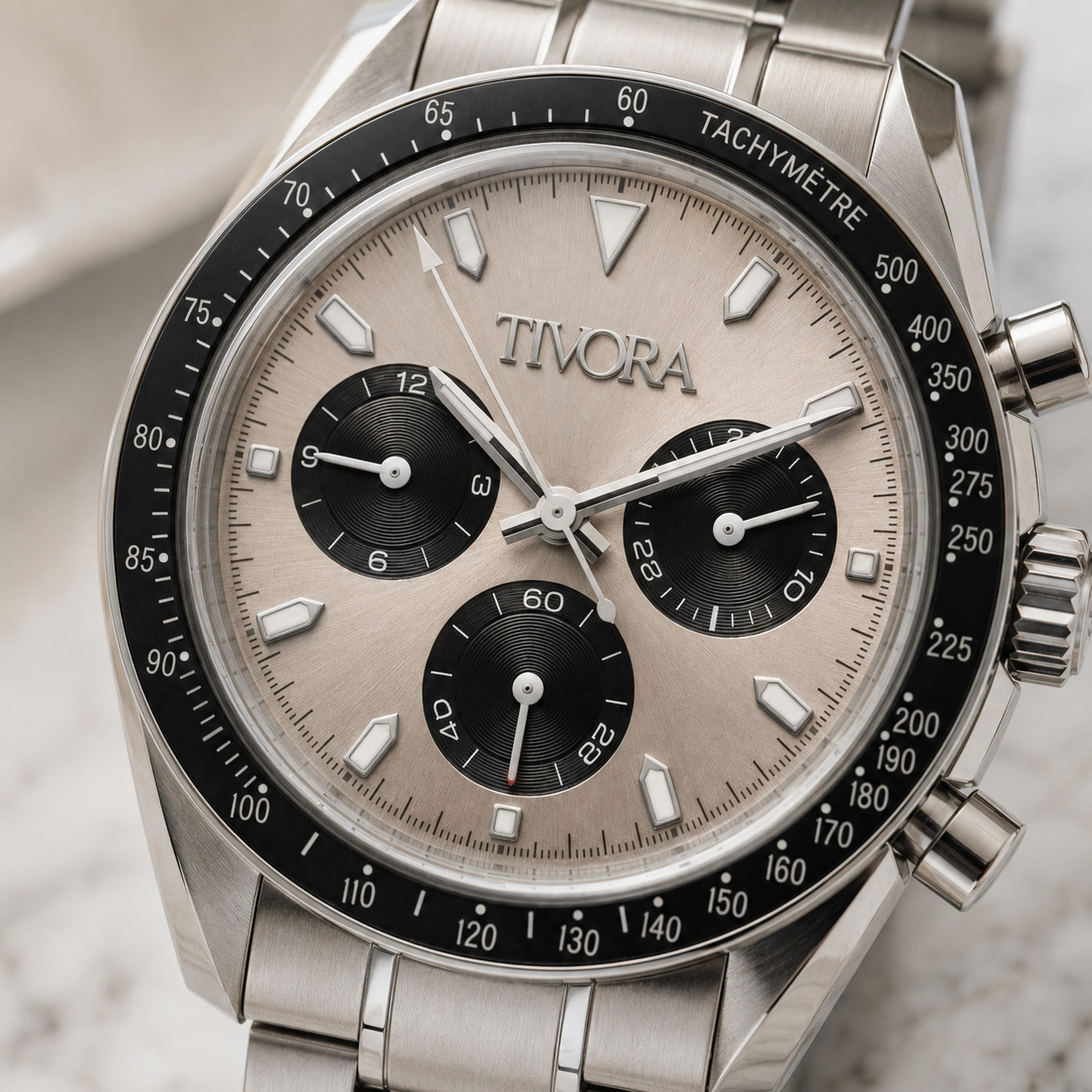 TÍVORÁ Veyron Argent Steel Champagne Dial – Custom Branded Automatic Chronograph