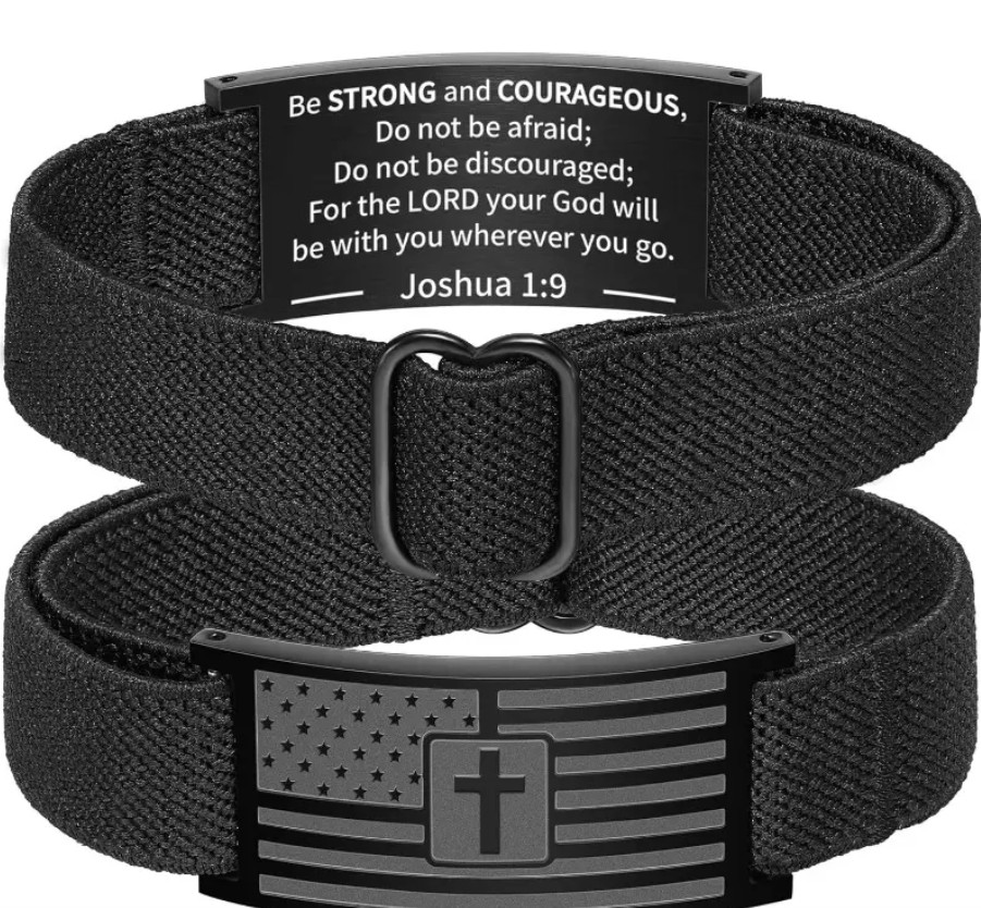 Bible Verse Bracelet for Men American Flag Cross Bangle Black Adjustable Trendy