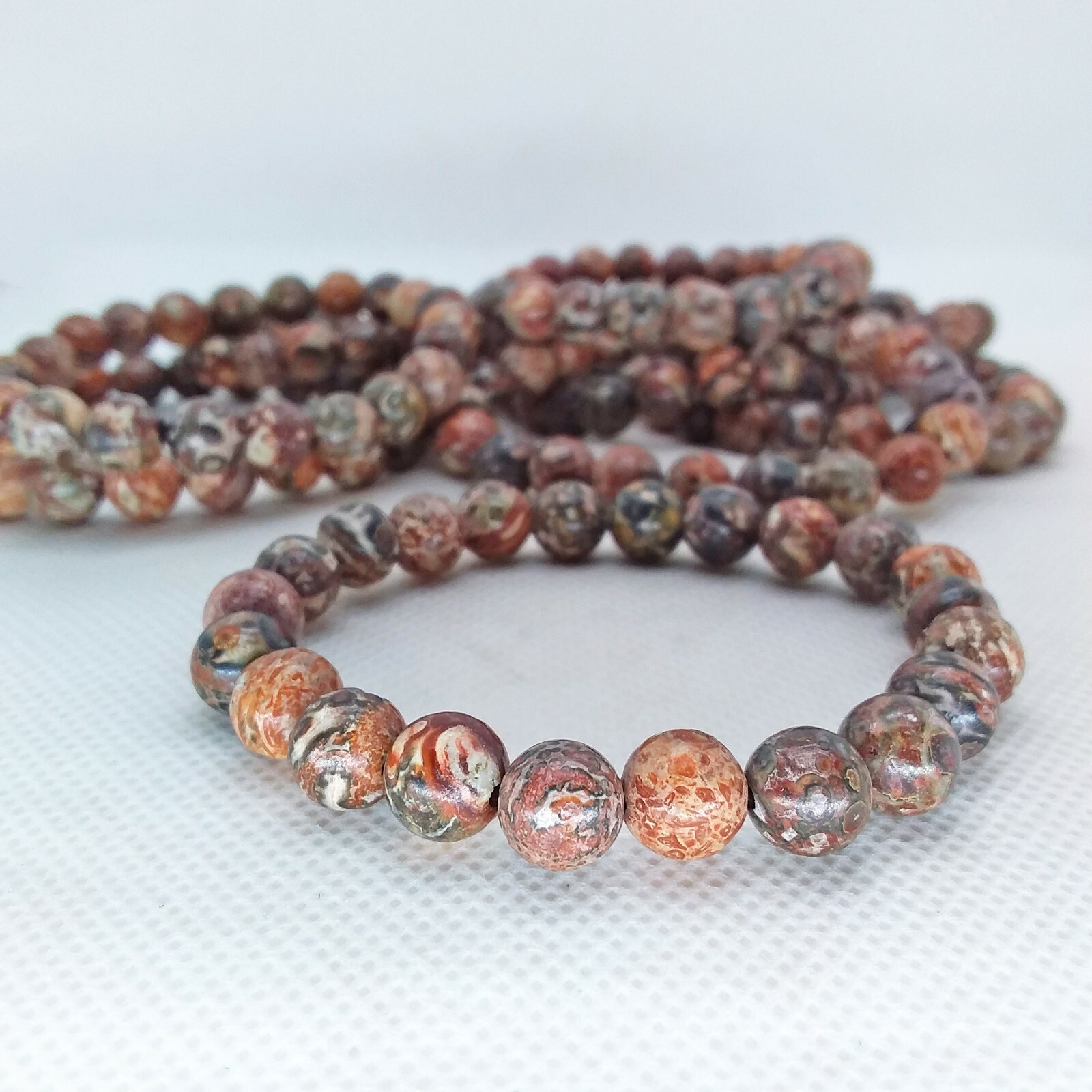 Leopard Jasper, 8mm, bracelet, elastic, stretchy, green, orange, yellow, #1918