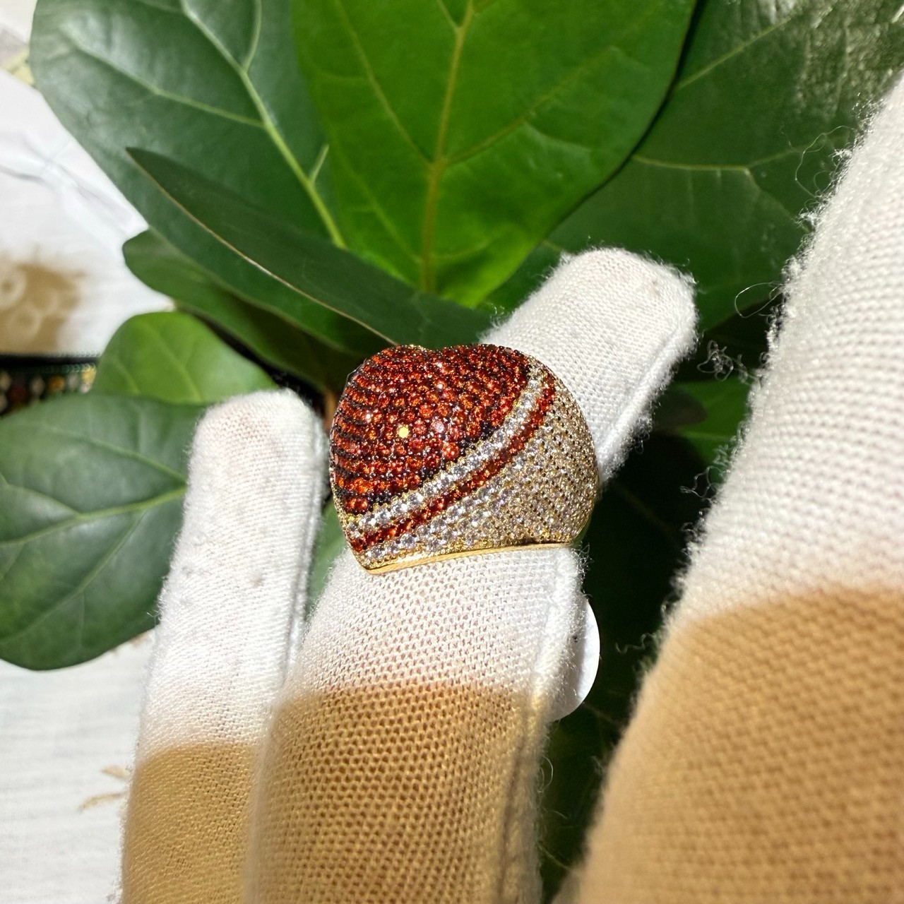 Solid 925 Sterling Silver Red Heart Ring CZ Diamond Pave Hypoallergenic Gift