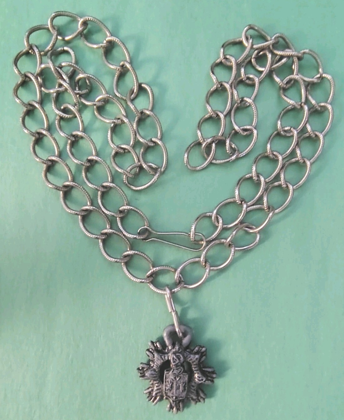 Vintage COAT OF ARMS Pendant Necklace or Belt in Silver Tone