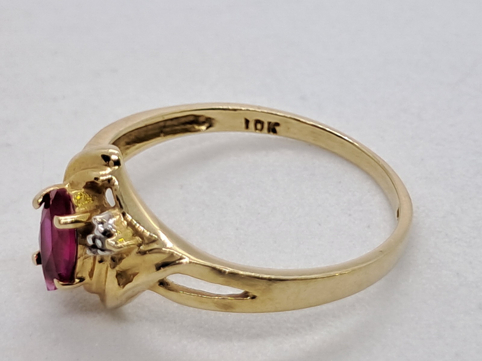 Dainty Victorian Style Marquise Ruby Ring 10K Solid Yellow Gold Natural Diamonds