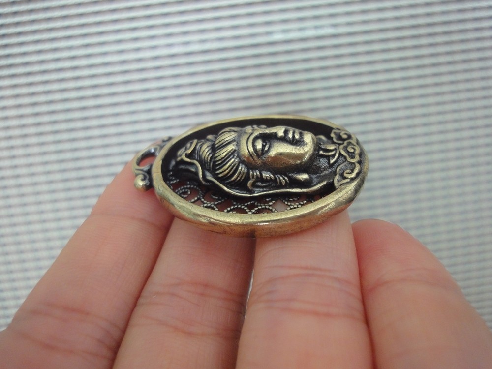 Vintage Style Pure Brass GuanYin Buddha Figurine Statue Pendant