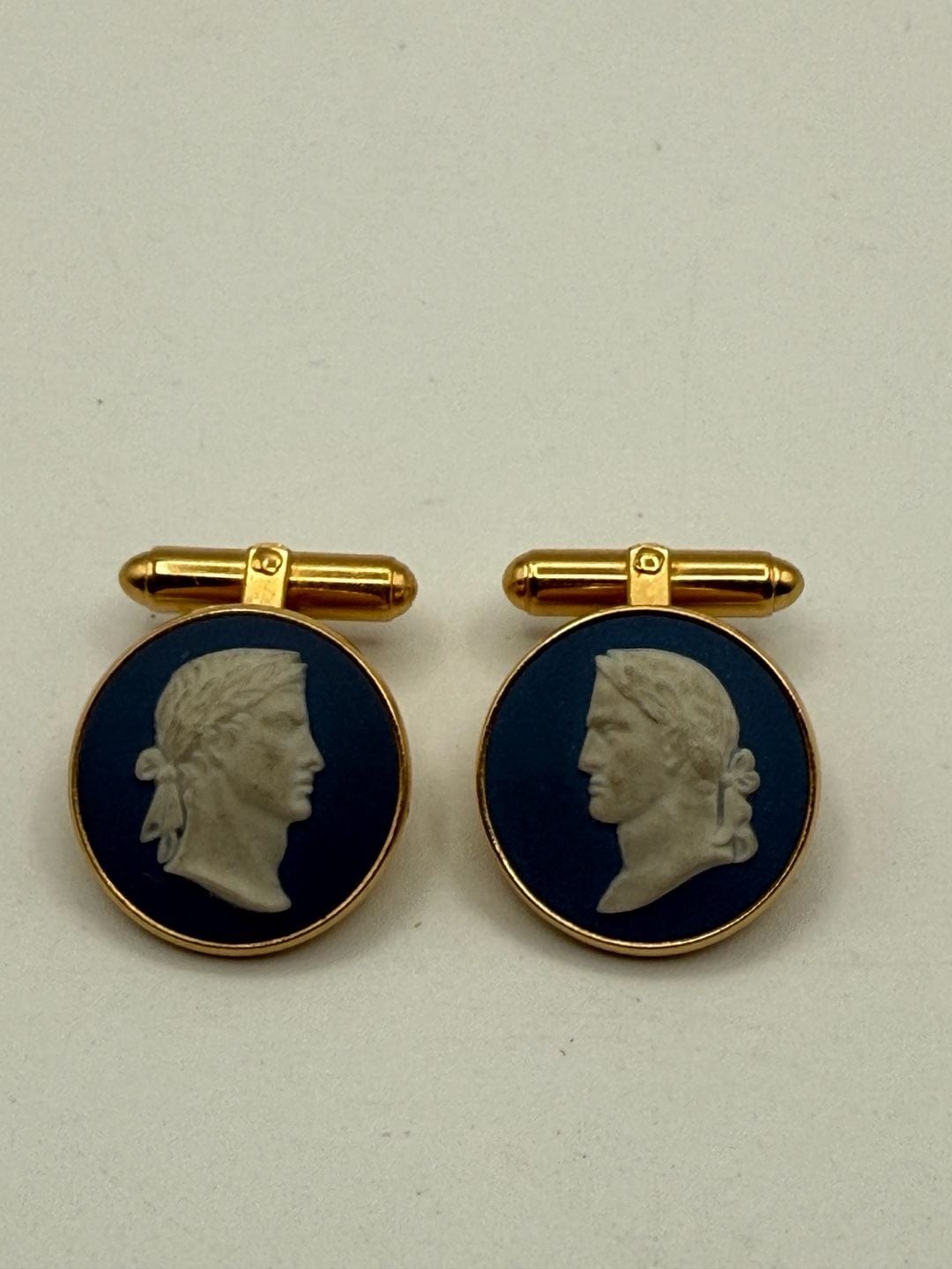 Vintage Wedgwood England Blue and White Jasperware Cameo Cufflinks