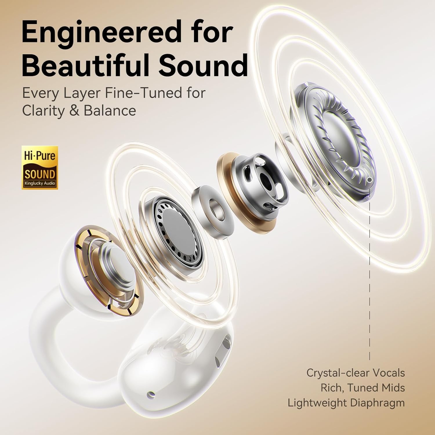 Jewelry-Inspired Clip-On Earbuds with Diamond Earrings, Comfortable Fit & 40H Pl