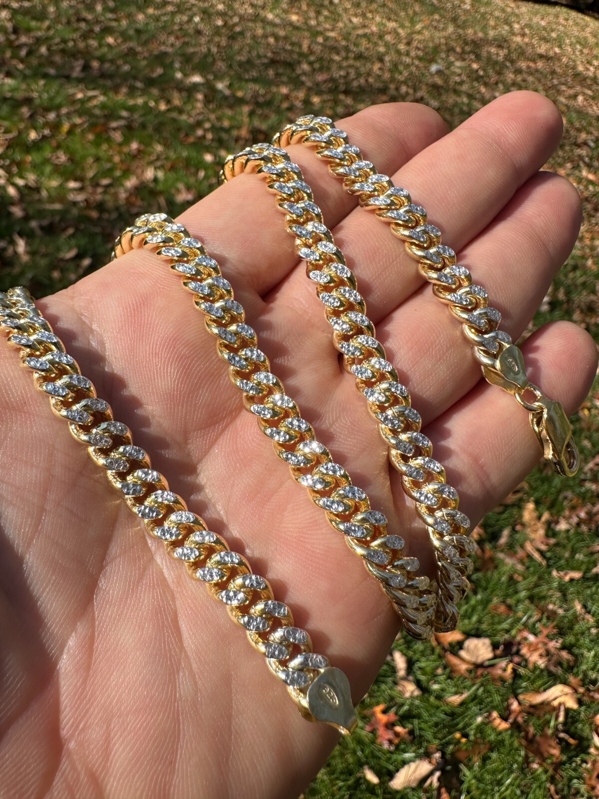 Miami Cuban Chain Bracelet Diamond Cut Two Tone 14k Gold Plated Real 925 Silver