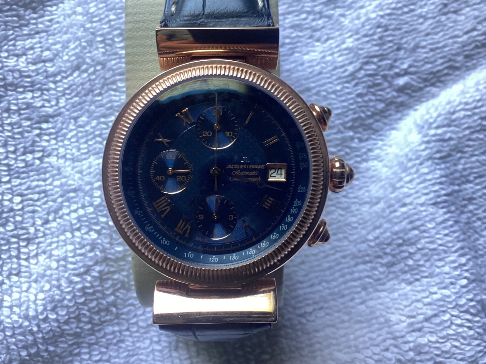 Jacques Lemans Rose Gold Swiss Chronograph , Valjoux 7750 Movement Rare Vtg. NIB