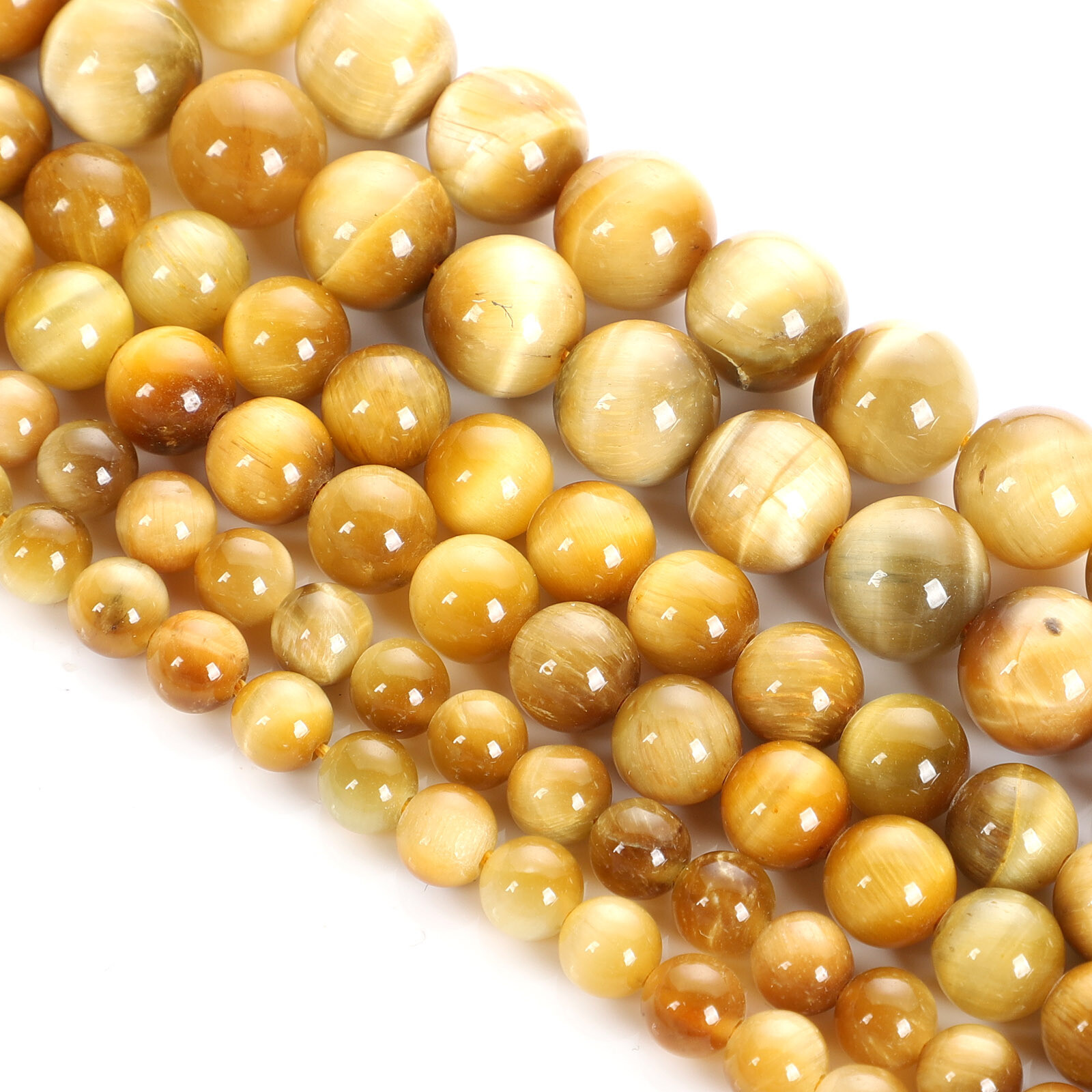 Natural Tiger’s Eye Gemstone Smooth Round Loose Beads for DIY Bracelet Necklace