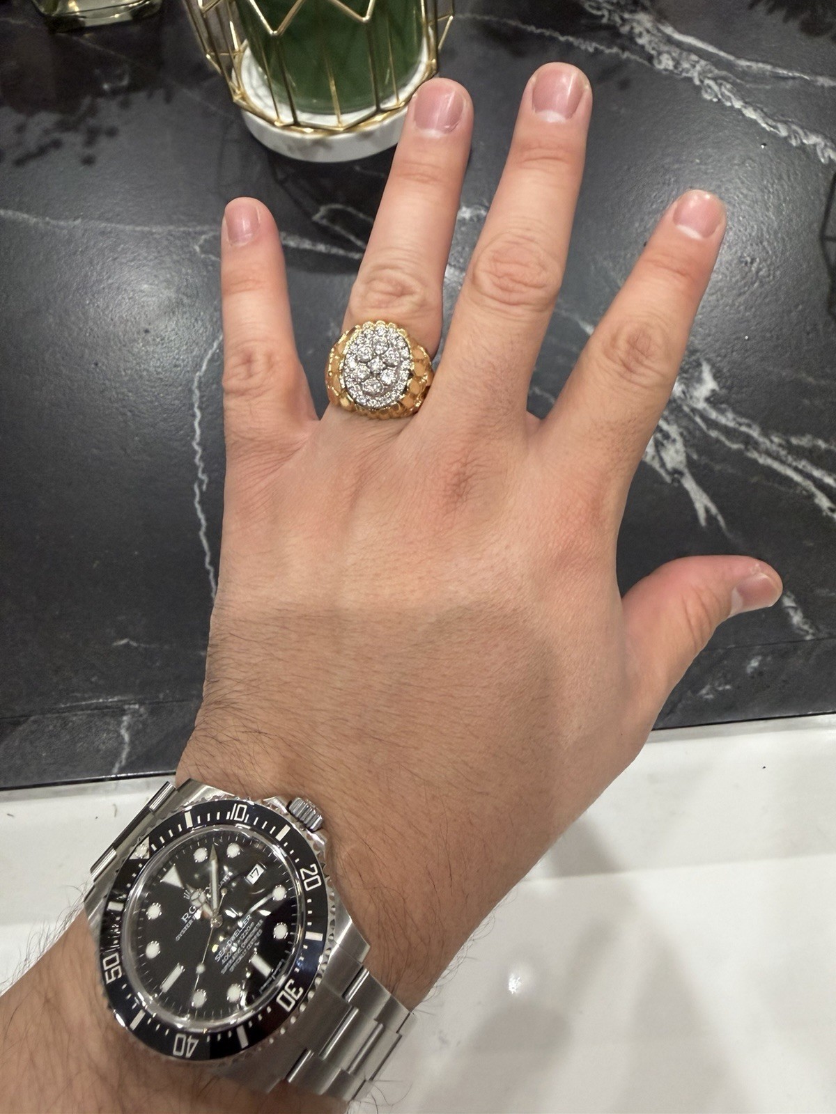 Mens 1.7CT VS2-SI1 Diamond Cluster Nugget Ring 14K Yellow Gold 16.6.g