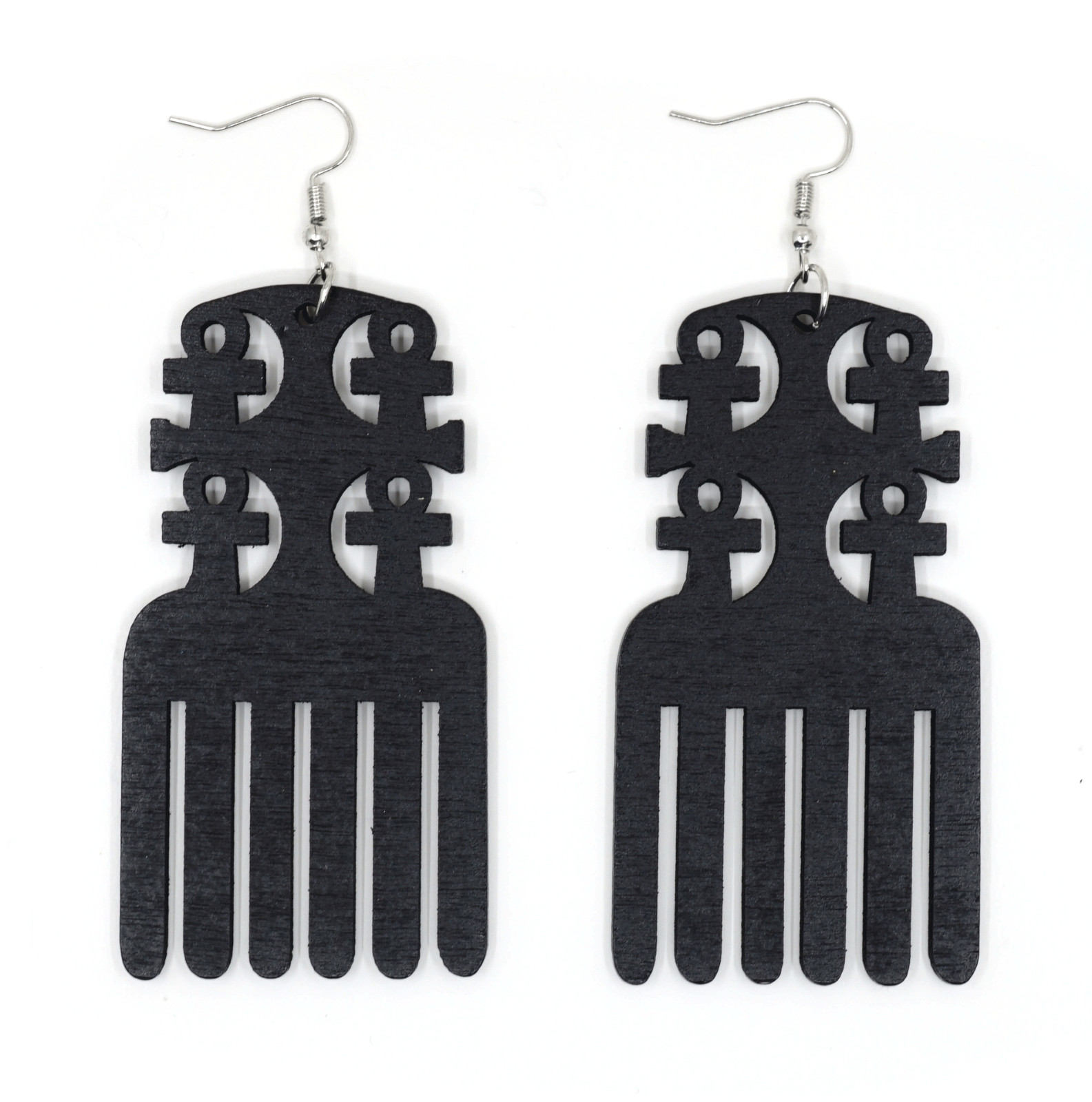 TB Ankh Comb Symbol of Life Anka Cross Wood Fashion Jewelry Women Dangle Earring