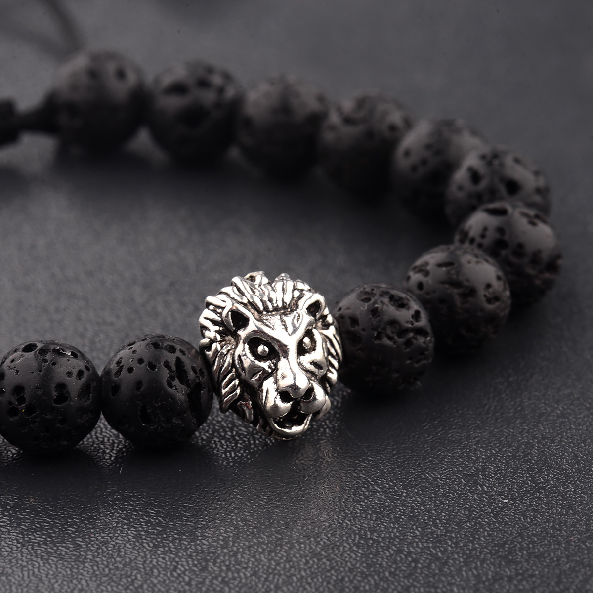 Fashion Men’s Women’s Lion Beads Regalite Lava Macrame Weaving Handmade Bracelet