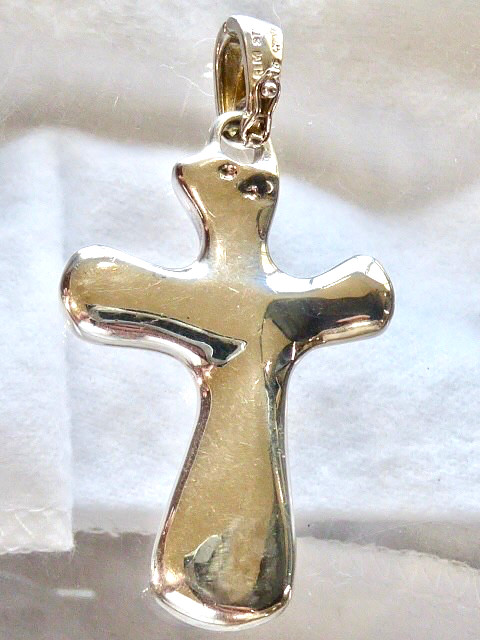 VINTAGE STERLING SILVER 925 SIGNED RLM STUDIO PUFFY CROSS PENDANT 2 3/8″