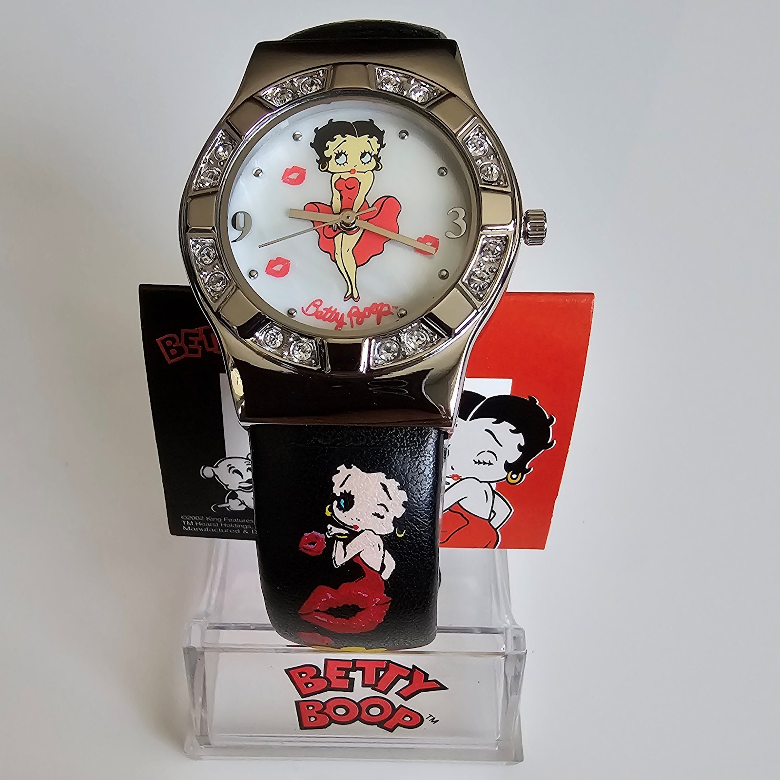NOS Betty Boop “Marilyn Monroe” Crystal MOP Dial Black Leather Watch New Battery