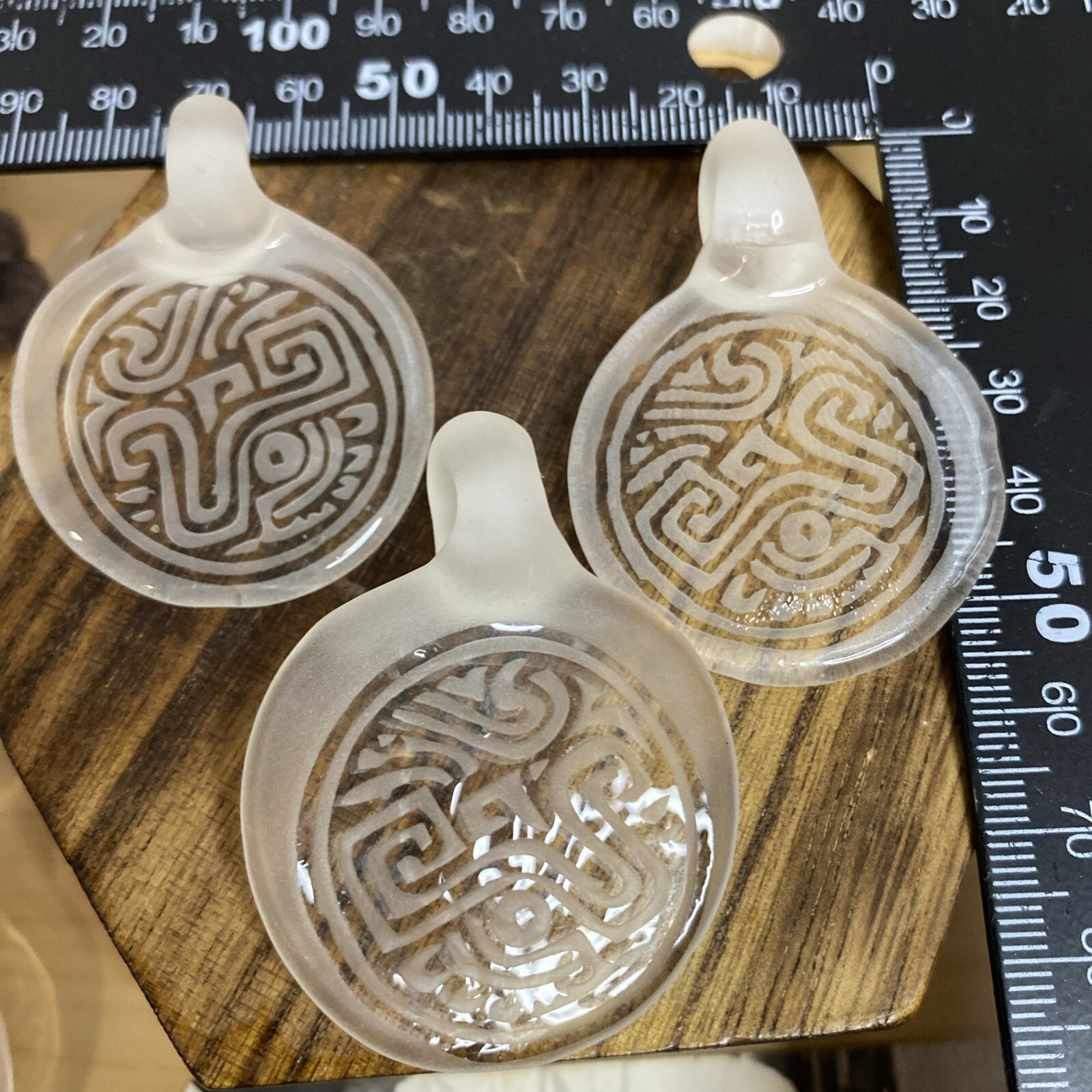 Blown Borosilicate Glass / Sandblasted Geometric Pattern Pendant Handcrafted