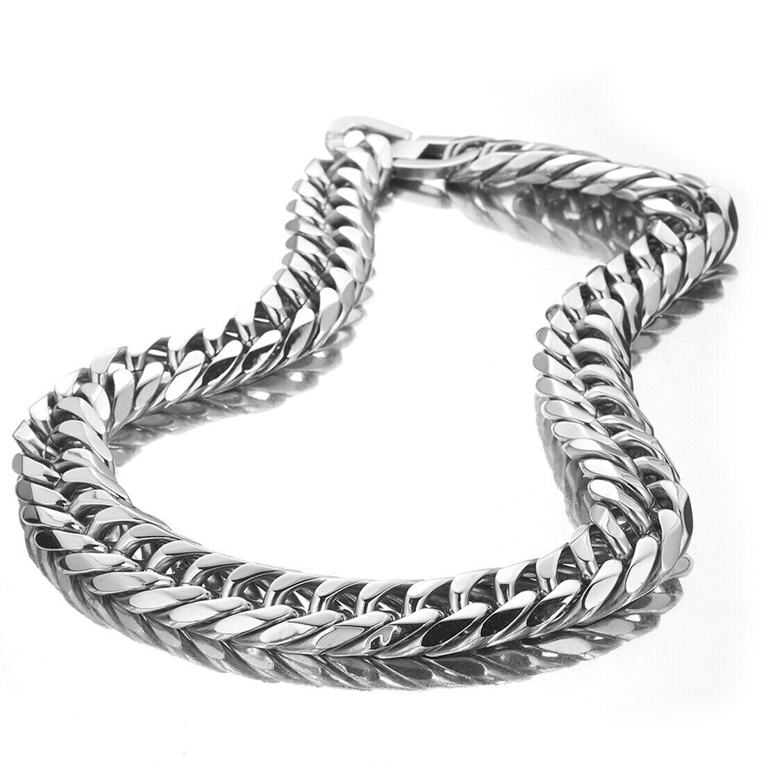 HEAVY 19/21mm Silver Cut Curb Cuban Link Chain 316L Stainless Steel Men Necklace