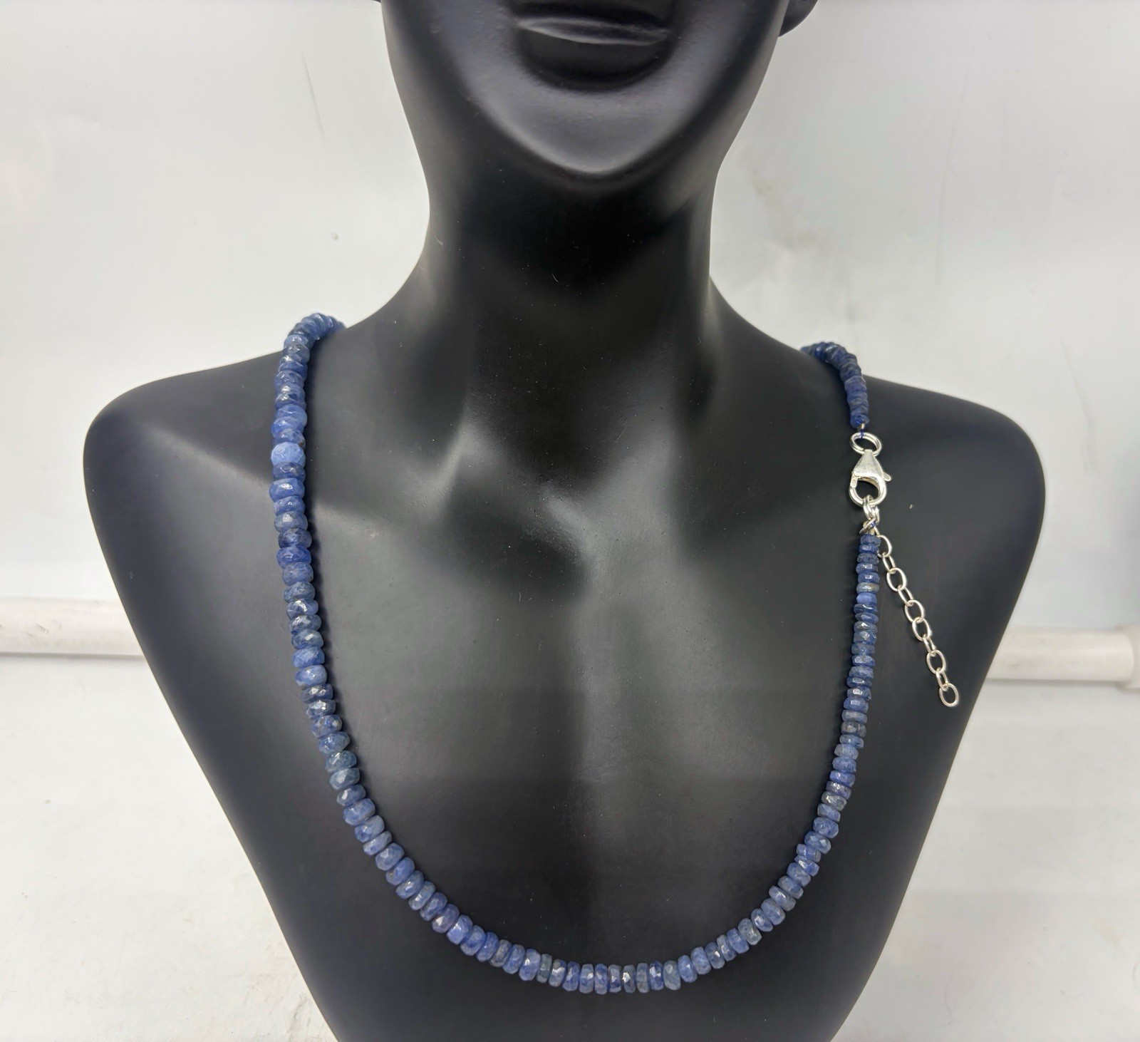 Burmese Blue Sapphire Necklace 20” 4–5mm Faceted Sterling Silver Clasp