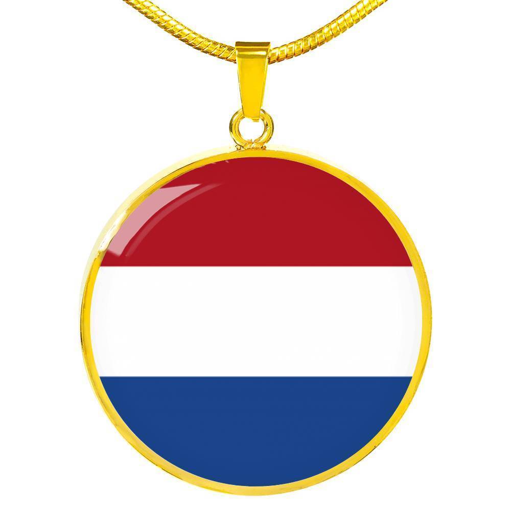 Netherlands Flag NecklaceCircle Pendant Necklace Stainless Steel 24 Inch Chain