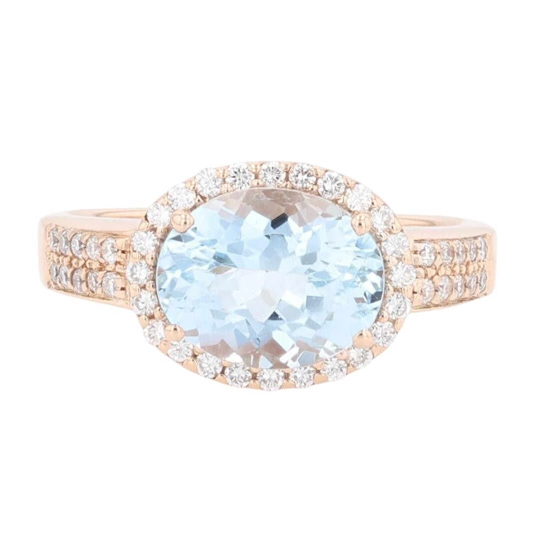 Le Vian 2.82ctw Oval Cut Aquamarine & Diamond Halo Ring 14k Rose Gold Size 6.75