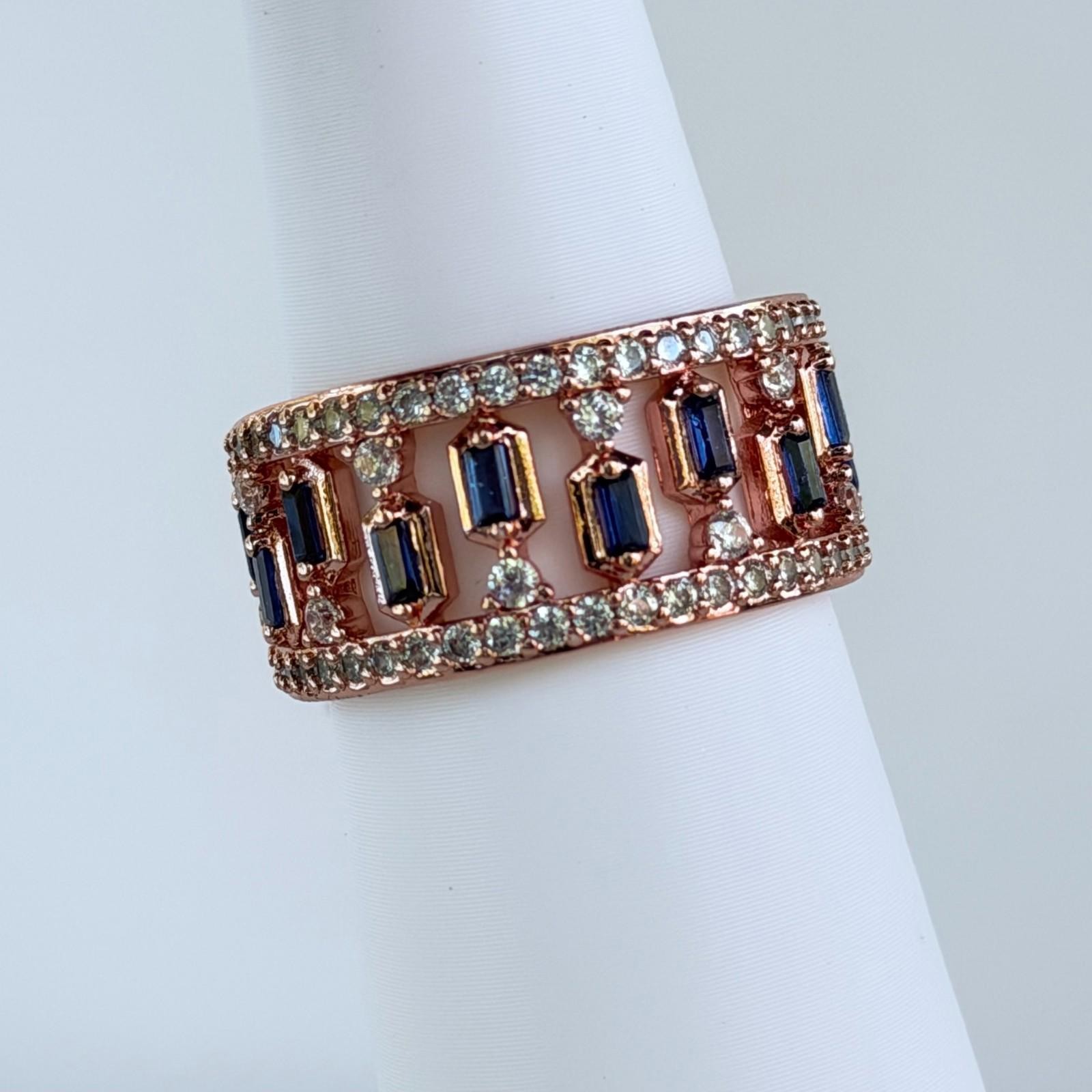 Bomb Party September Ring Sz 9 “Love In the Space Between” LC Sapphire Rose Gold