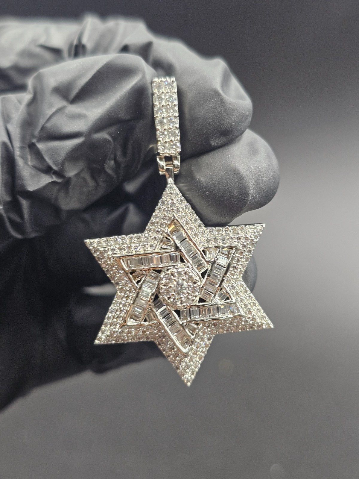 2.30Ct Round Cut Real Moissanite Star Of David Pendant 14K White Gold Plated