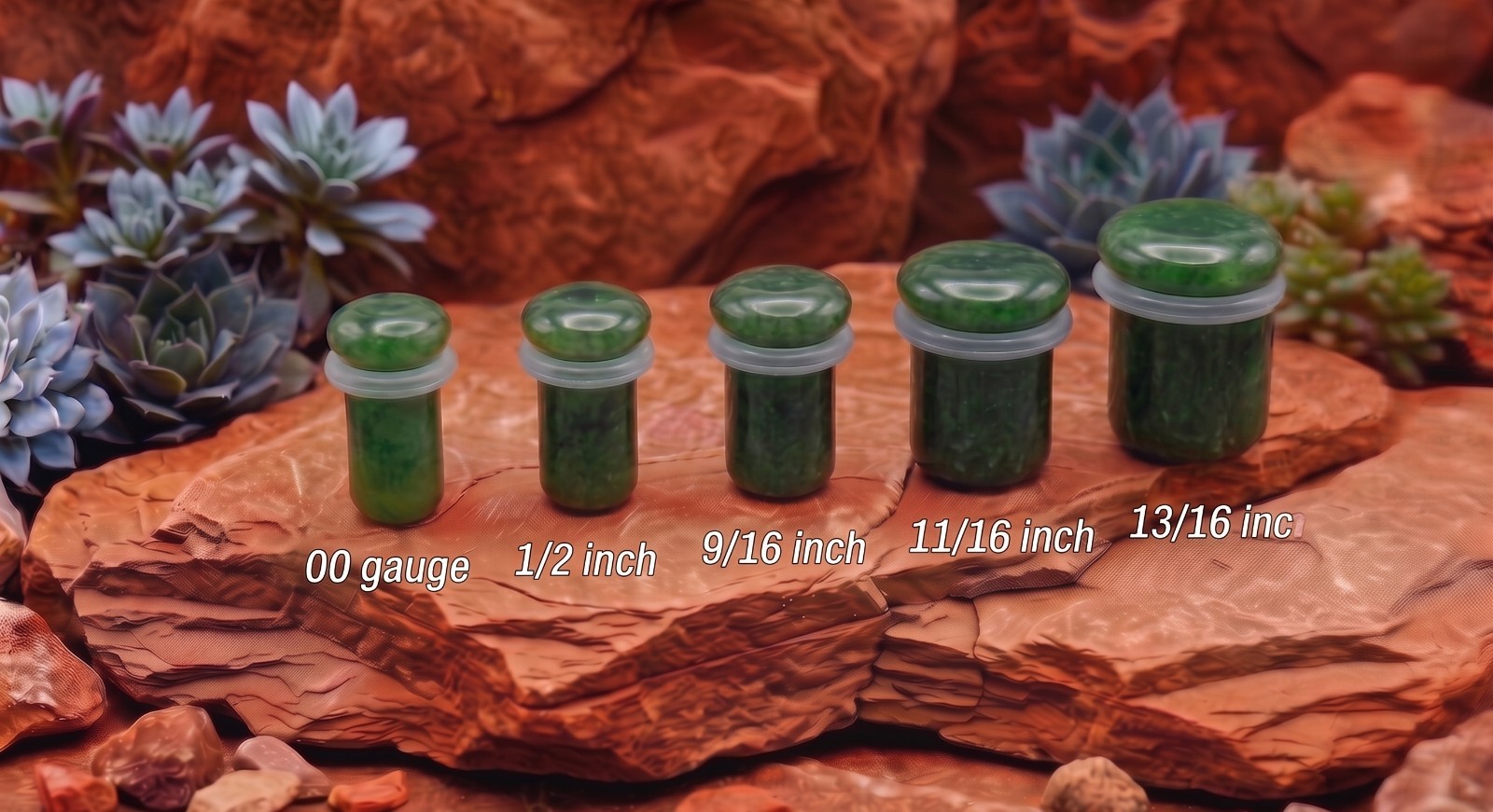 Pair of Single Flare Jade Stone Plugs gauges organic Size 8ga to 1 Inch E617