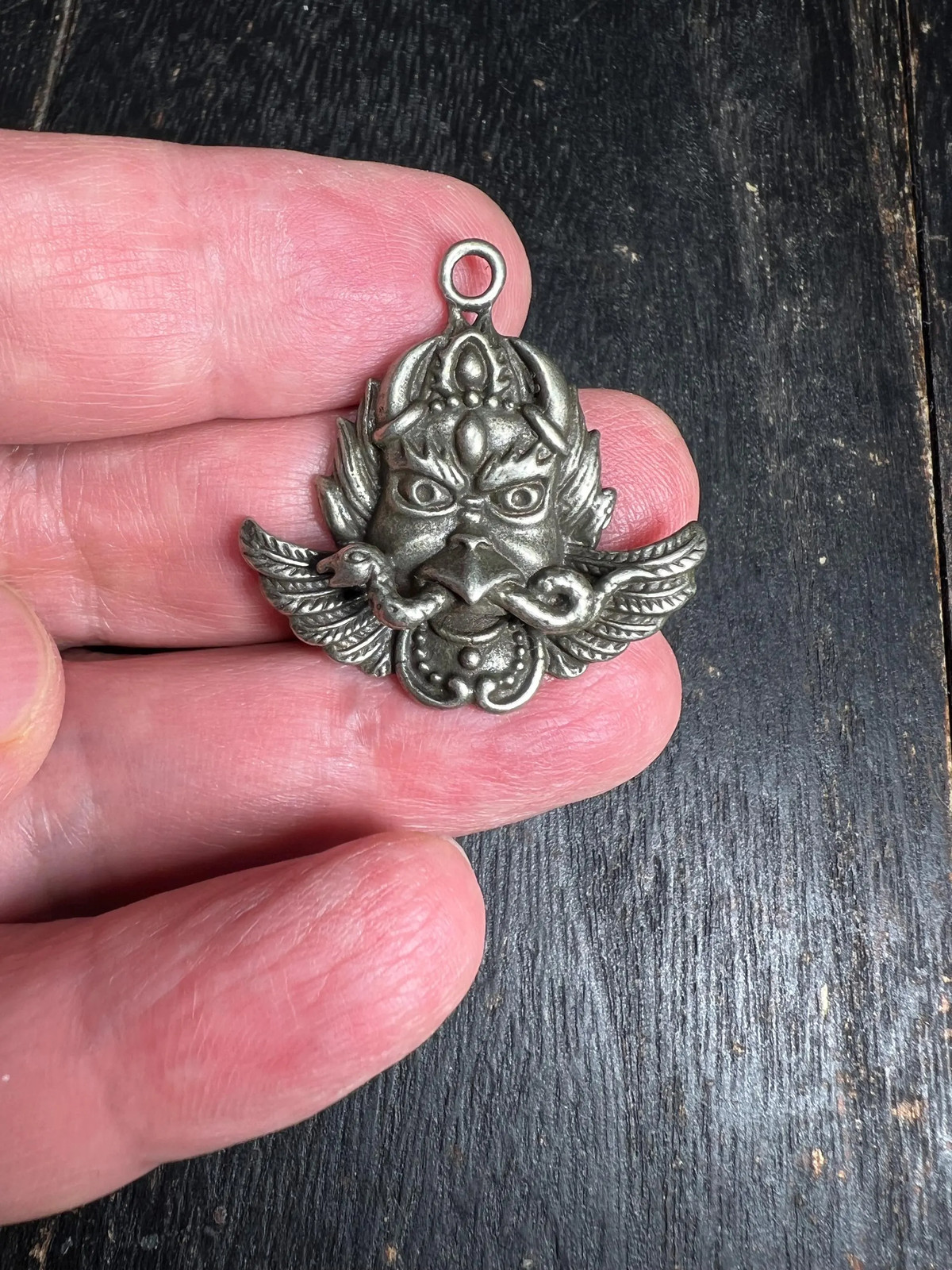 Tibetan Garuda Pendant: Silver Winged Eagle Amulet, Buddhist Talisman