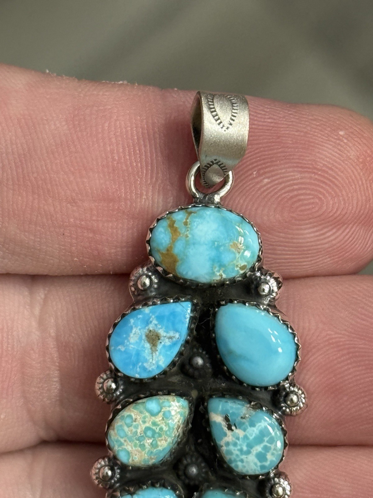 STERLING SILVER SIERRA BELLA WHITE WATER MIX TURQUOISE BAR CLUSTER PENDANT .925