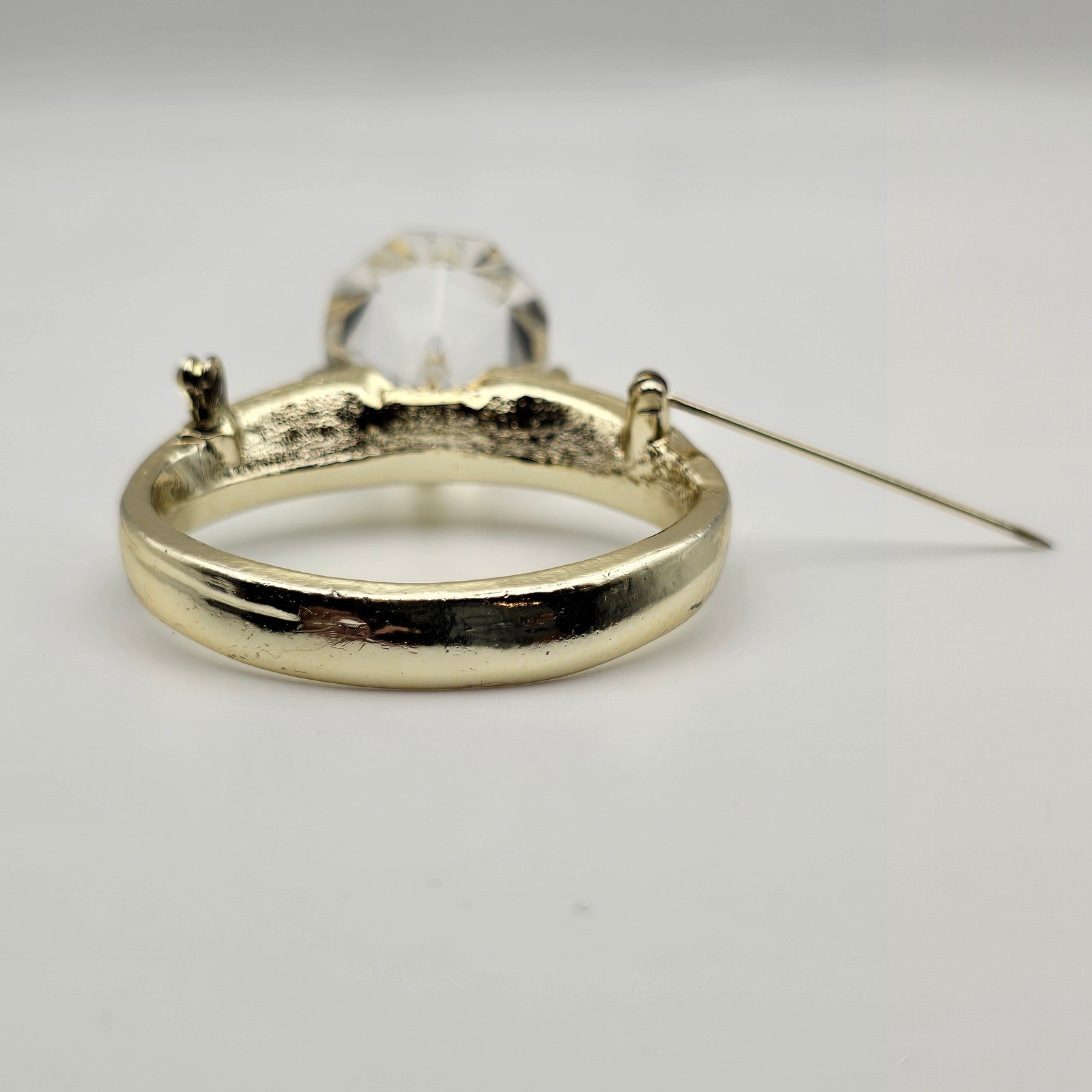 Vtg AJC Sparkle Stmt Ring Brooch Gold Tone Glam Engagement Bachelorette Bling