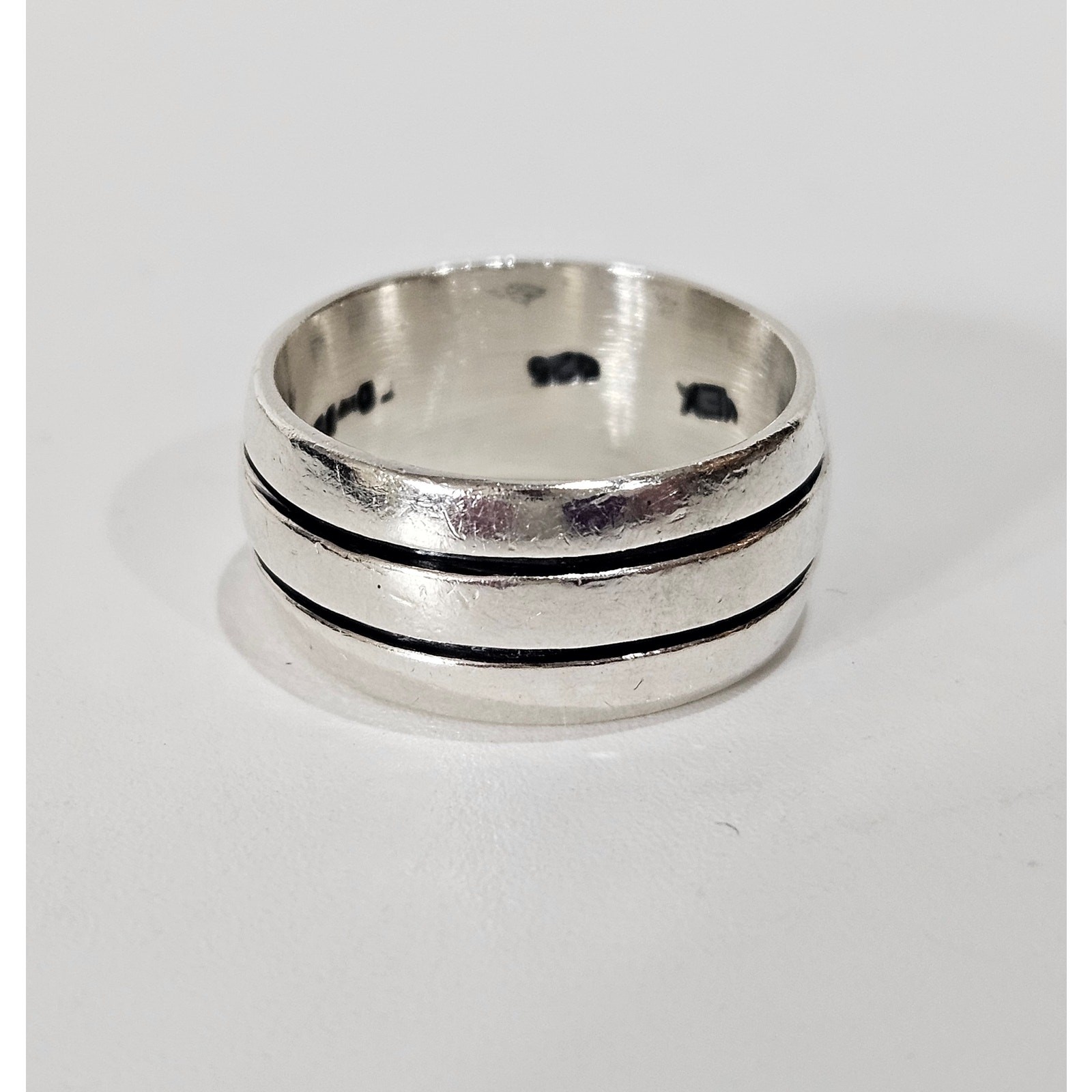 Vintage Mexican Double Grooved 3 Row 925 Sterling Silver 9.5mm Band Ring Size 7