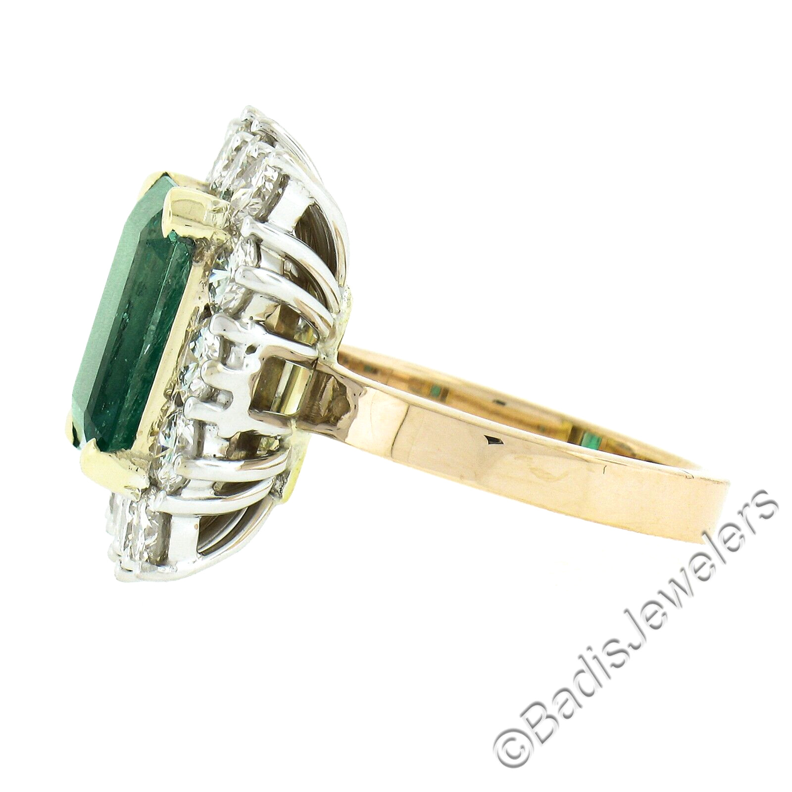Vintage 18k Gold 7.83ctw AGL Colombian Emerald & Diamond Halo Cocktail Ring
