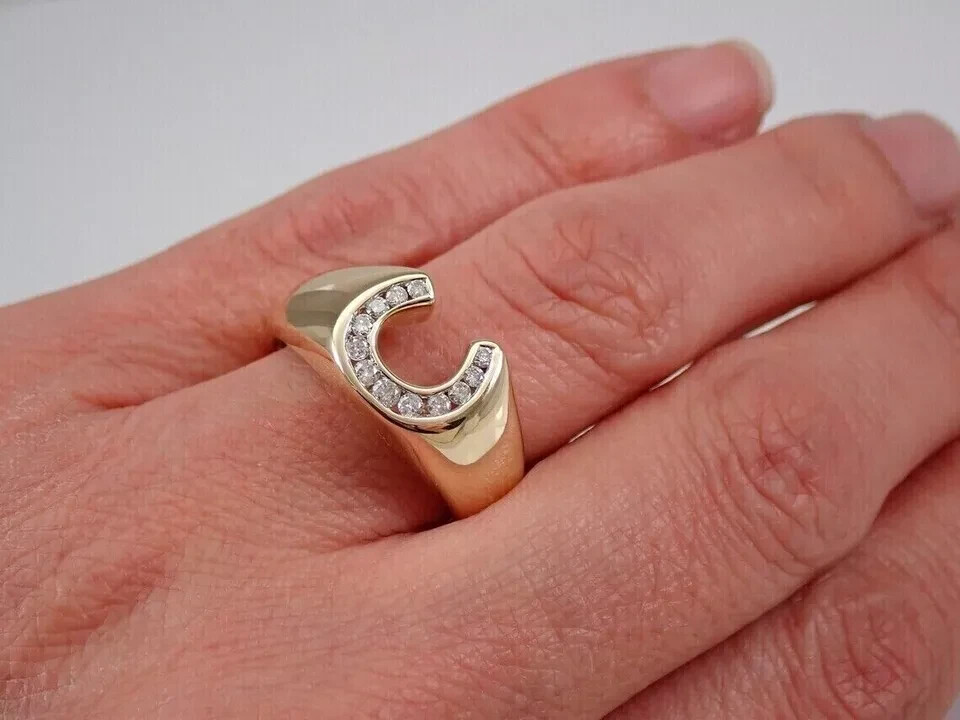 1.00Ct Lab Created Diamond Men’s Wedding Horseshoe Ring 14K Yellow Gold Plated