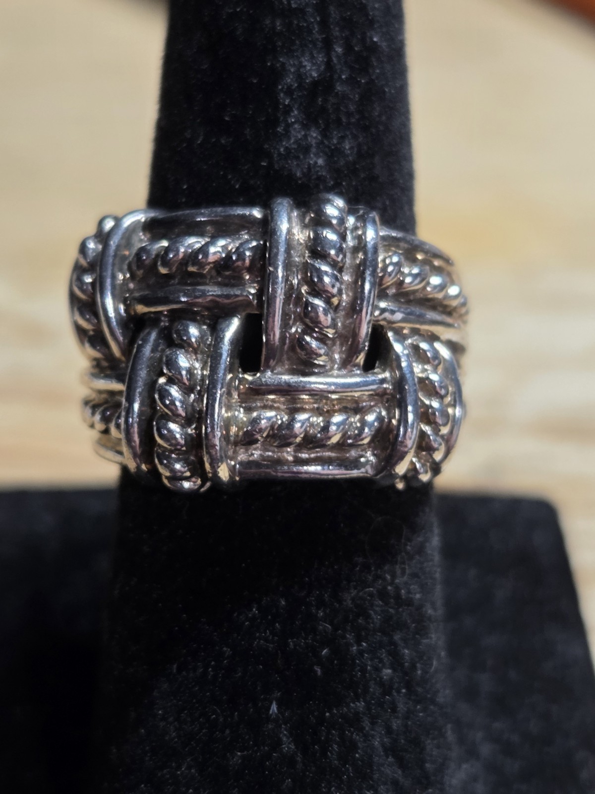 Size 3.75-4 925 China Sterling Silver Basketweave Openwork Ring 7.71g
