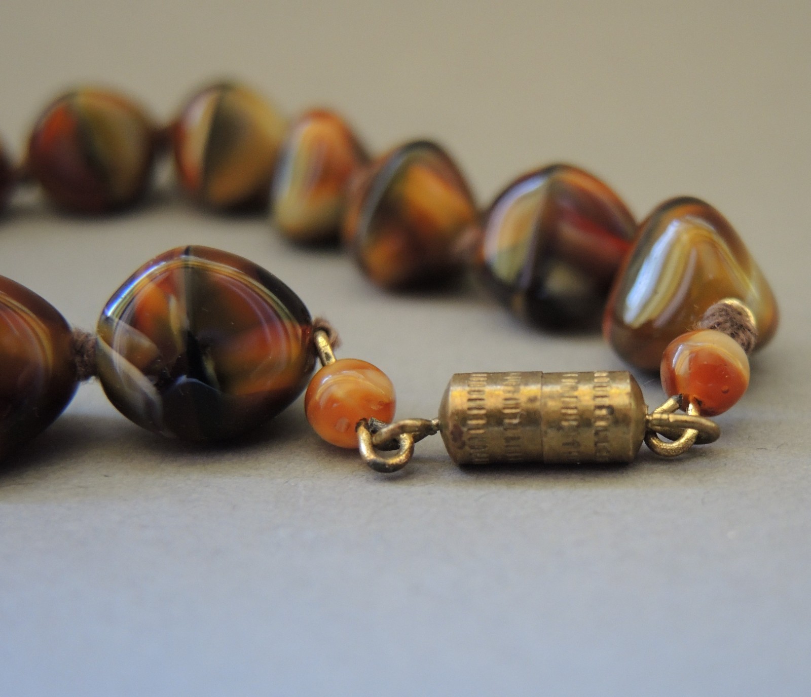 Vintage Czech Glass Necklace Lot 3 Faux Tiger Eye Snake Beads Satin Brown