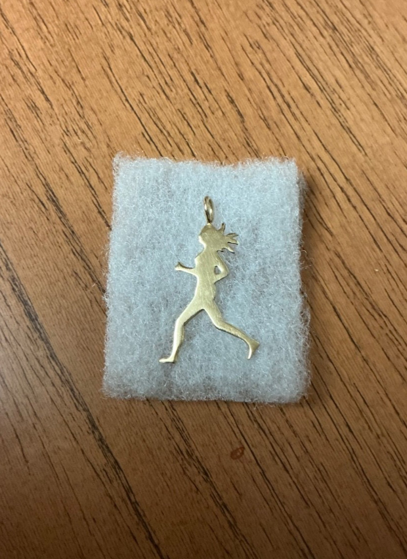 14K Gold Pendant~Female Marathon, Runner, Jogger~2gm. over 1”, preowned, unused.