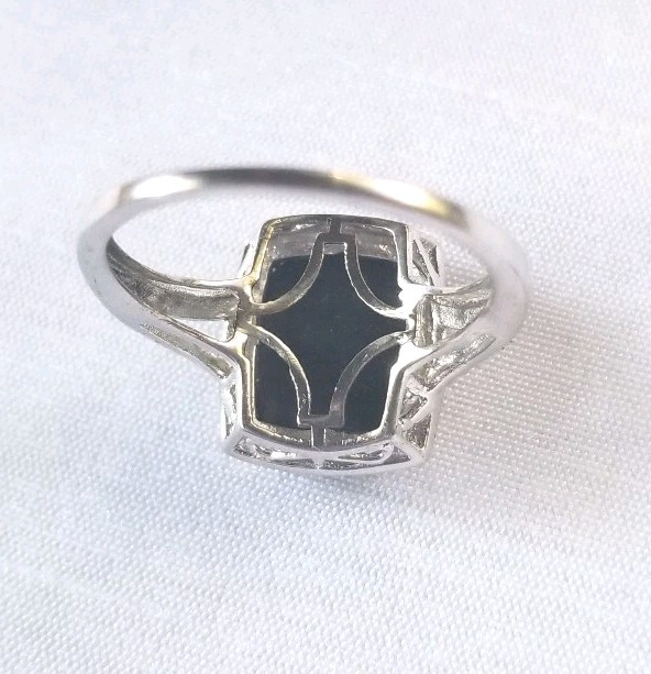 Black And Gold Goldenite Ring Platinum Over Sterling Size 9