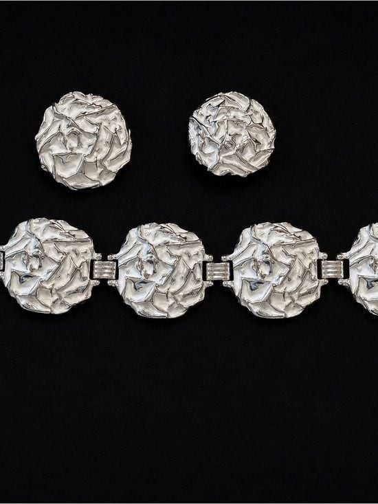 Vintage Sarah Coventry Silver Tone Textured Bracelet & Clip-On Earrings Set