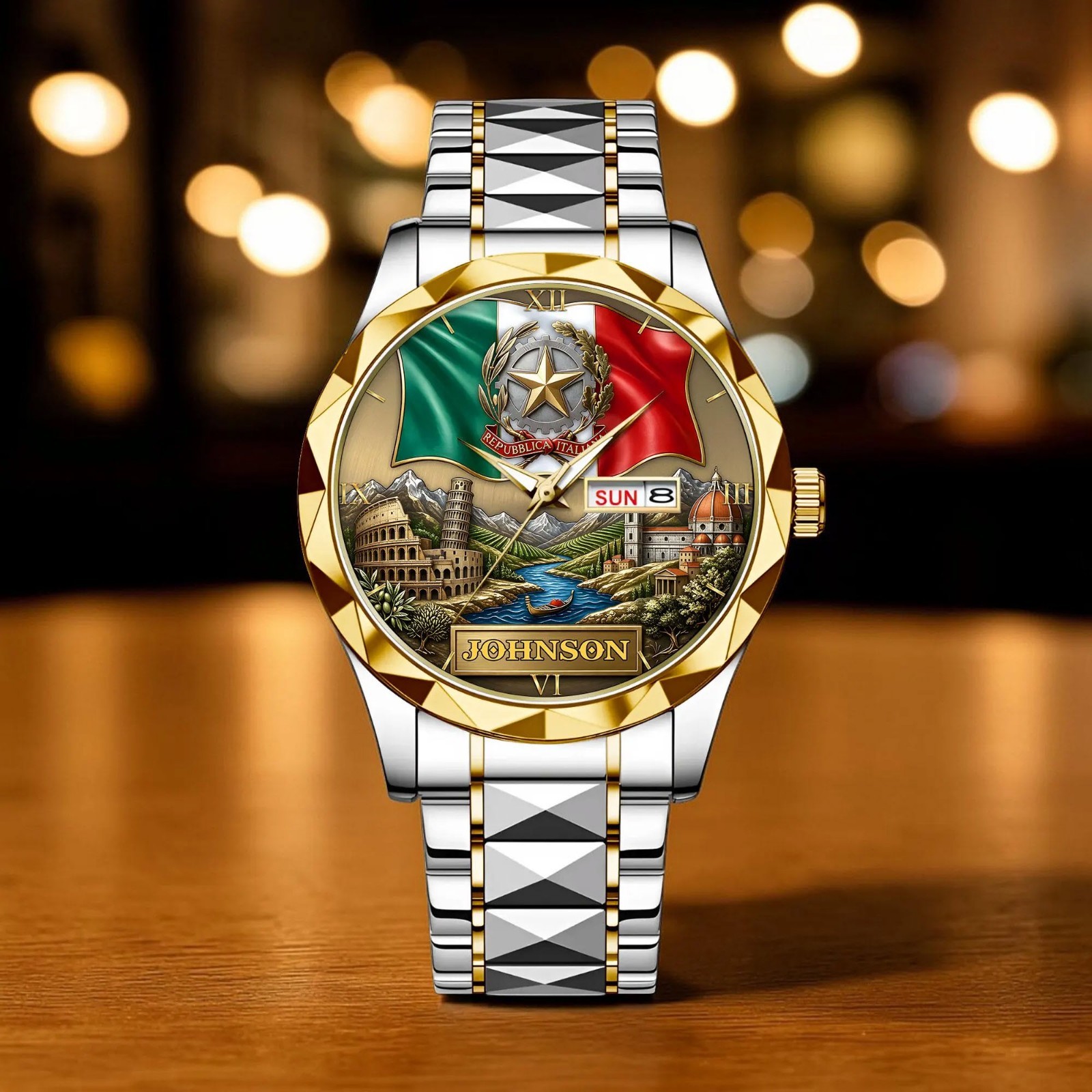 Custom Italy Flag Wrist Watch Personalized Rome Colosseum Landmark Gift for Men