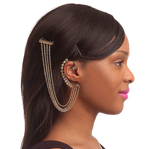 1 Pc AB Crystal Ear Cuff With Comb In Gold Plating – Only For The Right Ear