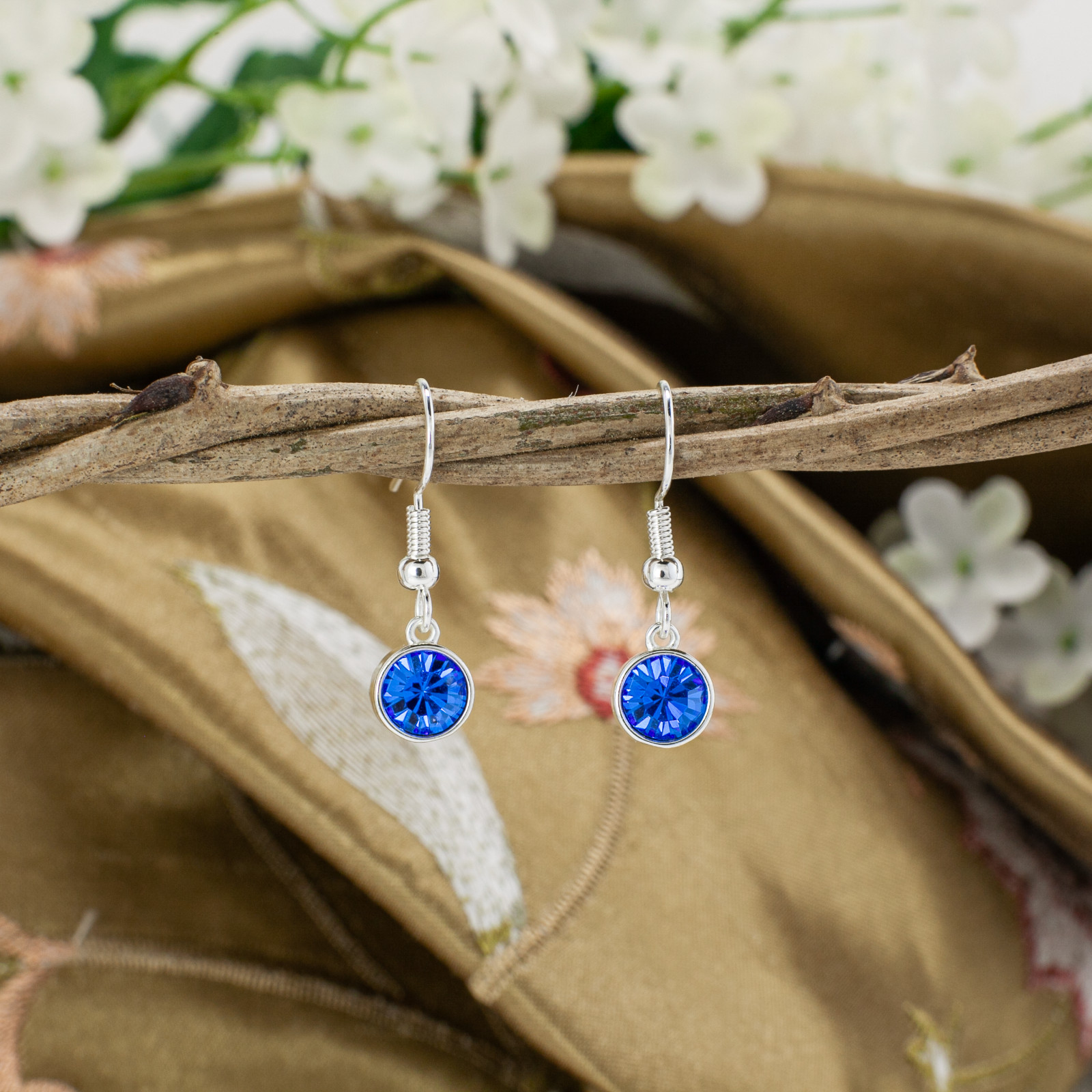 September Drop Earrings, Sapphire Blue Bohemian Crystal, Silver Birthstone