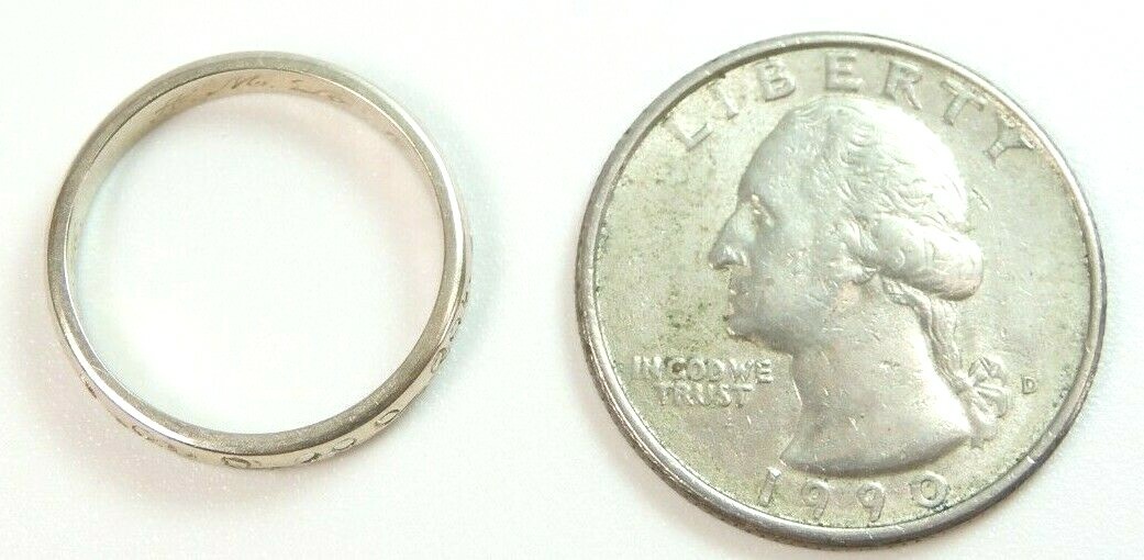 Antique Art Deco Art Carved 14K White Gold Wedding Band Ring Size 6 UK-L1/2
